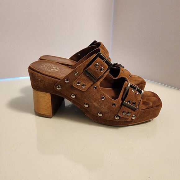 Vince Camuto Brown Suede Studded Heeled Sandal - Picture 3 of 7